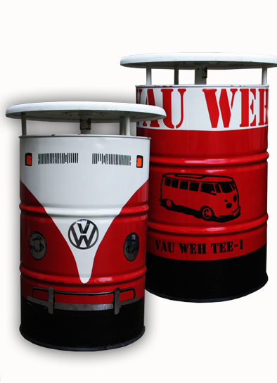 Stehtisch "Barrel" Ölfass/h 100cm,Platte 70cm, "VW T1"